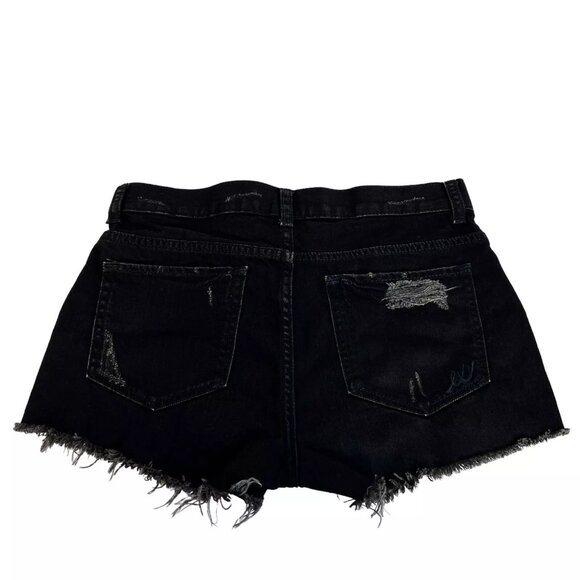 Express Jeans Womens Black Hem Ripped Distressed Denim Cut Off Shorts Size 4 - Picture 3 of 11